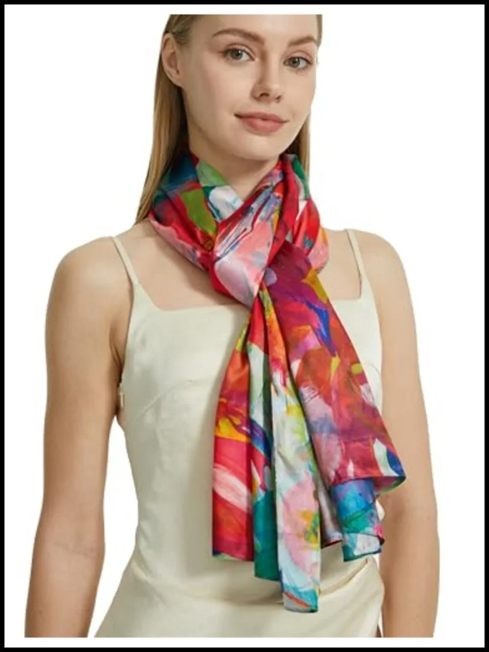 Floral Fashion Scarf Lightweight Silk Feeling Shawl Double Sides